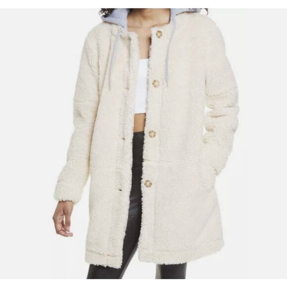 BP. NWT Hooded Tan Memoir Teddy Coat Jacket  Button Up Size XS gray removable - Picture 10 of 15